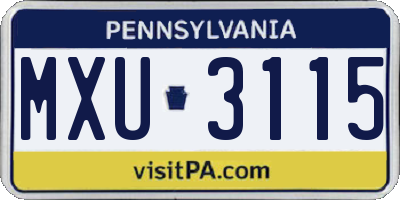 PA license plate MXU3115