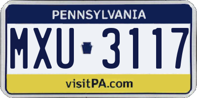 PA license plate MXU3117