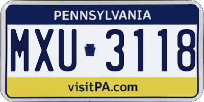 PA license plate MXU3118