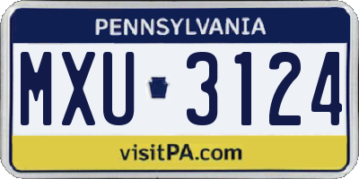 PA license plate MXU3124