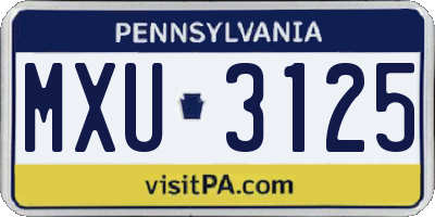 PA license plate MXU3125