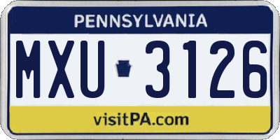 PA license plate MXU3126