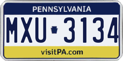 PA license plate MXU3134