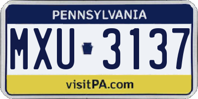PA license plate MXU3137