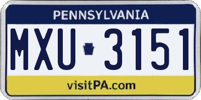 PA license plate MXU3151