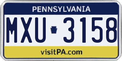 PA license plate MXU3158