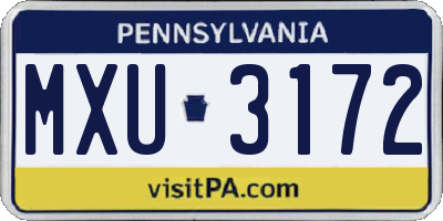 PA license plate MXU3172