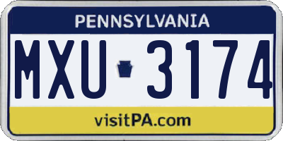 PA license plate MXU3174