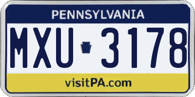 PA license plate MXU3178
