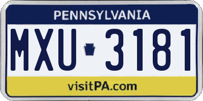 PA license plate MXU3181
