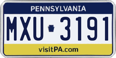 PA license plate MXU3191