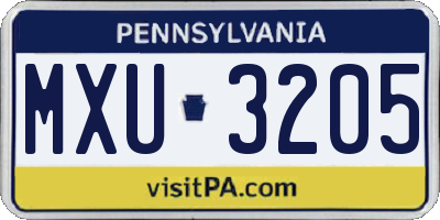 PA license plate MXU3205