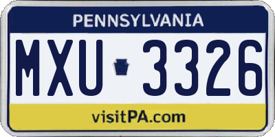 PA license plate MXU3326