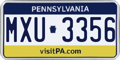 PA license plate MXU3356