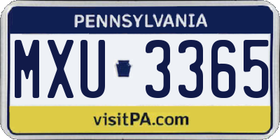 PA license plate MXU3365