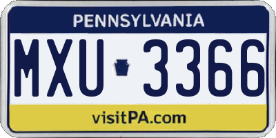 PA license plate MXU3366