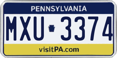 PA license plate MXU3374