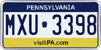 PA license plate MXU3398