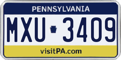 PA license plate MXU3409