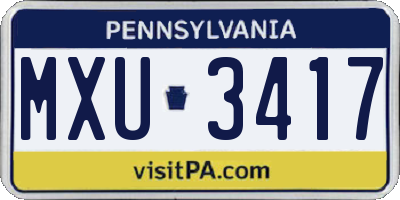 PA license plate MXU3417