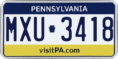 PA license plate MXU3418