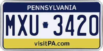 PA license plate MXU3420