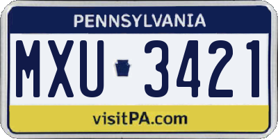 PA license plate MXU3421