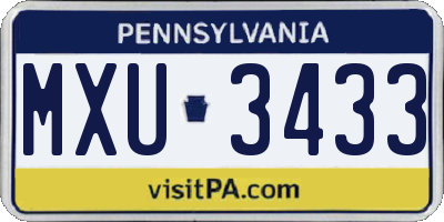 PA license plate MXU3433
