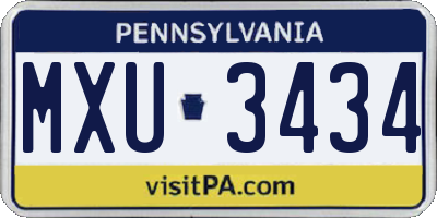 PA license plate MXU3434