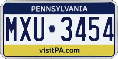 PA license plate MXU3454