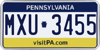 PA license plate MXU3455