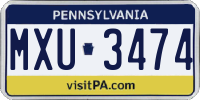 PA license plate MXU3474