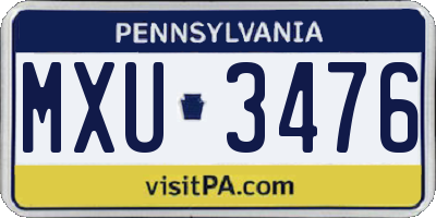 PA license plate MXU3476