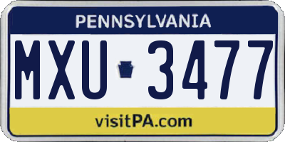 PA license plate MXU3477