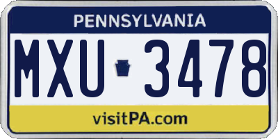 PA license plate MXU3478