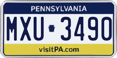 PA license plate MXU3490