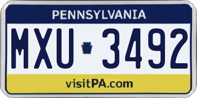 PA license plate MXU3492
