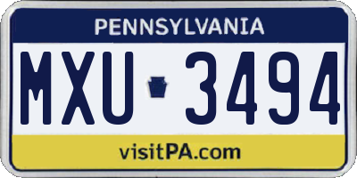 PA license plate MXU3494