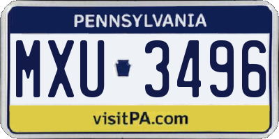 PA license plate MXU3496