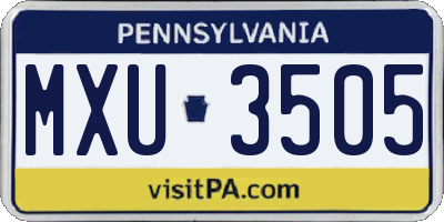 PA license plate MXU3505