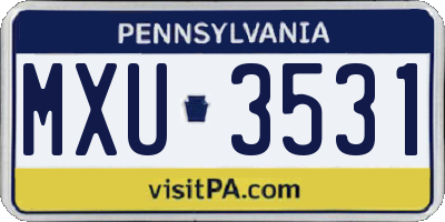 PA license plate MXU3531
