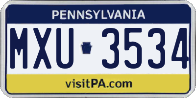 PA license plate MXU3534