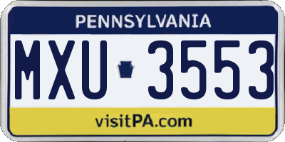 PA license plate MXU3553