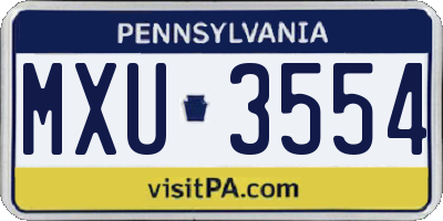 PA license plate MXU3554