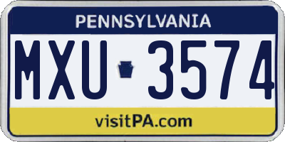 PA license plate MXU3574