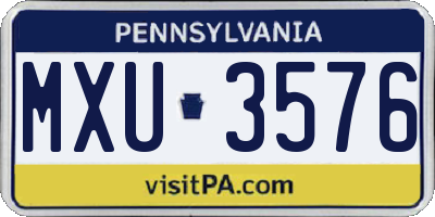 PA license plate MXU3576