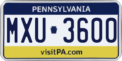 PA license plate MXU3600