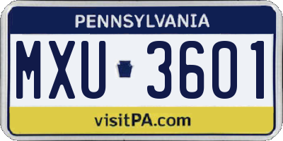 PA license plate MXU3601
