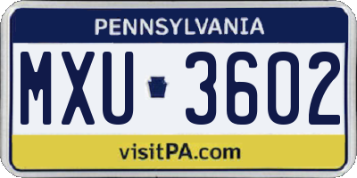 PA license plate MXU3602
