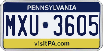 PA license plate MXU3605